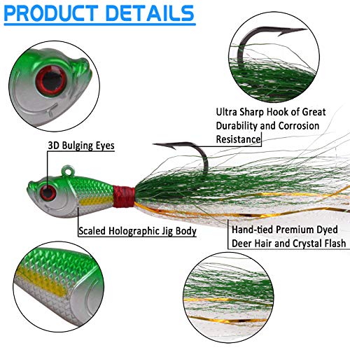 Bucktail Jigs Saltwater Fishing Lures Bucktail Fishing Jigs Surf Fishing Lure Swimbait Jig Heads Hook for Bass Walleye Flounder Striper 1/4oz 1/2oz 1oz 1.5oz 2oz - size: 1.5oz-5pcs