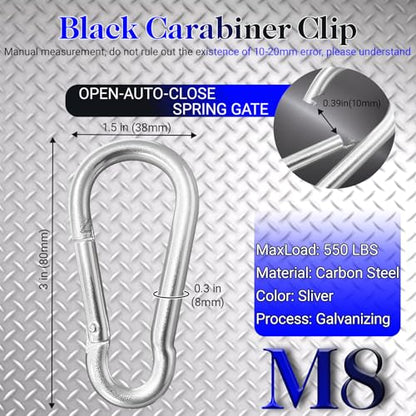 12 Pack 3" Heavy Duty Carabiner Clips, M8 Sliver Galvanized Steel Spring Snap Hooks, Rust-Resistant Keychain Clips for Hammock, Camping, Hiking, Fishing, Swing Set - color: Silver, size: M8-3"