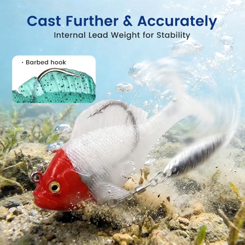 Paddle Tail Swimbaits Fishing Lures, Pre-Rigged Soft Bait with Spinner Blades & 3D Eyes, Weedless Hidden Hook for Bass Trout, Freshwater Saltwater Gear - color: C
