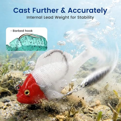 Paddle Tail Swimbaits Fishing Lures, Pre-Rigged Soft Bait with Spinner Blades & 3D Eyes, Weedless Hidden Hook for Bass Trout, Freshwater Saltwater Gear - color: C