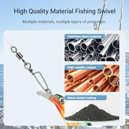 AMYSPORTS High Strength Fishing Snaps Freshwater Barrel Rolling Snap Swivels Steel Lure Connector Fishing Swivel Stainless Black Nickel - size: Size2/0 (115lb) 25 pcs
