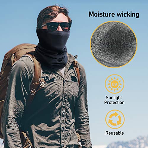 TICONN Neck Gaiter Face Cover Scarf, Neck Warmer Breathable Sun & Wind-proof for Skiing Fishing Hiking Cycling - color: Heather Black-2pk, style: Quick Dry