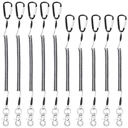 10 Pcs Fishing Tool Lanyards, Retractable Stainless Steel Wire Tethers, Heavy Duty Coiled Security Cables with Carabiners, 2 Sizes for Range Finder Kayak Accessories Fishing Gear