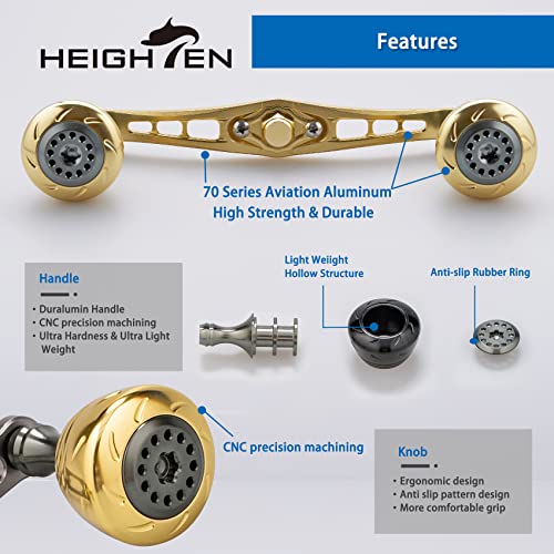 HEIGHTEN 120mm Fishing Reel Handle for Shimano Daiwa Abu Garcia Penn Kastking Lew's Baitcasting Reel Power Crank Accessory (120mm Handle 30mm Knob - Gold & Silver) (0546) - color: 120mm Handle 30mm Knob - Gold & Silver