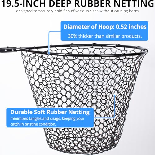 High Strength Large Landing Net - Rubber Fishing Net with Long Telescoping Handle & Soft Rubber Netting, Landing Nets for Fishing, Ideal for Boat, Pier, River Angling - size: Full Rubber Mesh - L