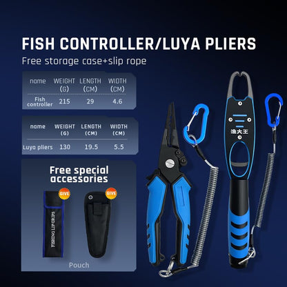 Fish Lip Gripper with Built-in Scale and Fishing Pliers, Stainless Steel Fishing Tool with Lanyard - color: Blue And Black/Green And Black