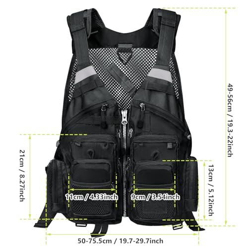Gonex Fly Fishing Vest for Men Women, Comfortable Adjustable Fishing Vest with Multi-Pockets Reflective Stripes - color: Black