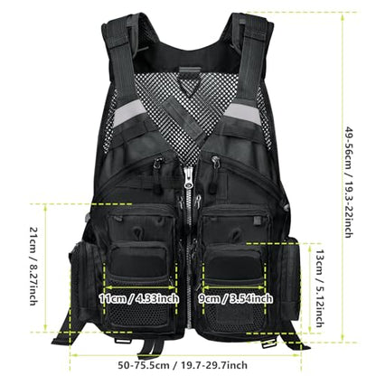 Gonex Fly Fishing Vest for Men Women, Comfortable Adjustable Fishing Vest with Multi-Pockets Reflective Stripes - color: Black