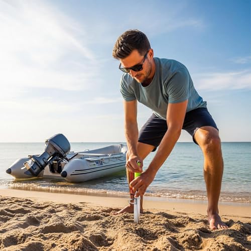 39 Inch Heavy-Duty Sand Spike Boat Anchor with Neon Green Handle Self Hammering Beach Spike Anchor for Small Boats, Jet Skis, and Kayaks for Shallow Water Shore, Sandbar, Beaches