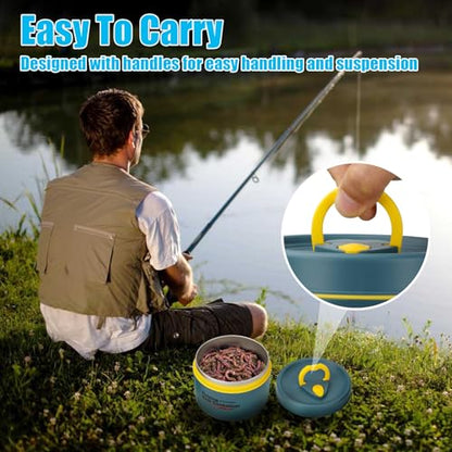 THKFISH Fishing Bait Container, Stainless Steel Insulated Live Bait Storage, Worm Bait Holder, Bait Storage Box, Nightcrawler Box, Bait Bucket to Keeps Bait Fresh and Alive - color: 2PCS-0.6L+0.4L-Blue