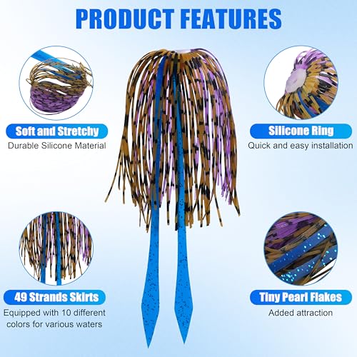 OROOTL Silicone Jig Skirts Spinnerbait Skirt Replacement Bass Fishing Lures for DIY Spinner Baits Buzzbaits Squid Jig Accessories - color: G-Skirts-10pcs