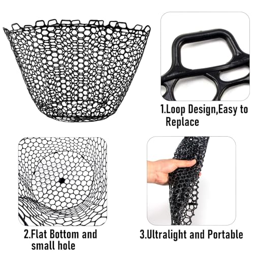 Alwonder Fishing Nets Silicone Replacement Netting, Clear Black Fly Ice Fishing Net Landing Kayak Nets Without Handle for Freshwater Saltwater Foldable Soft Flexible Trout Net Silicone Mesh - color: Clear, size: 4025
