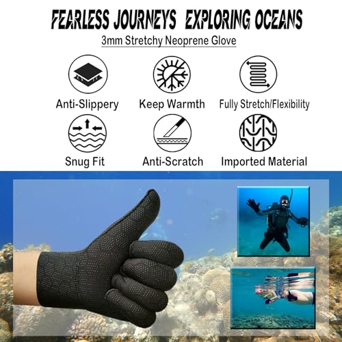 3mm Ultra Stretch Neoprene Water Gloves – Five Finger Winter Gloves for Scuba Diving, Snorkeling, Surfing, Kayaking, Canoeing, and Spearfishing - size: X-Large-XX-Large