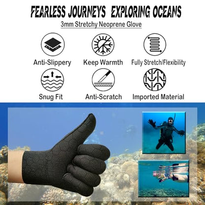 3mm Ultra Stretch Neoprene Water Gloves – Five Finger Winter Gloves for Scuba Diving, Snorkeling, Surfing, Kayaking, Canoeing, and Spearfishing - size: X-Small-Small