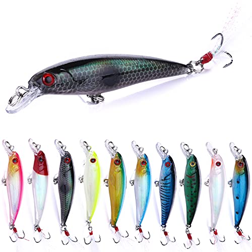 Jerk Baits for Bass Fishing, Jerkbait Fishing Lures, Minnow Lures Jerk Bait for Freshwater/Saltwater Fishing Lures for Trout Pike, 5pcs/10pcs with Box - color: A:3.54in/0.28oz/10pcs