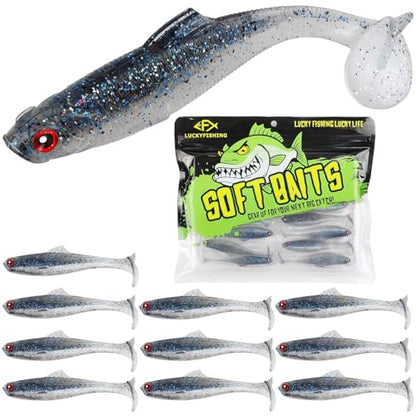LUCKYFISHING Paddle Tail Swimbaits Soft Plastic Swimbaits Soft Baits for Bass Fishing Trout Crappie Walleye Freshwater Saltwater 10/16/20 PCS Soft Plastic Baits 4/3.5/3/2.5 Inch - color: Blue, size: 3.5 inch-10pcs