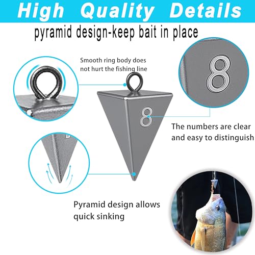 Pyramid Sinkers for Surf Fishing – Lead Fishing Weights, No-Roll Bottom Hold - style: 8oz-2pcs