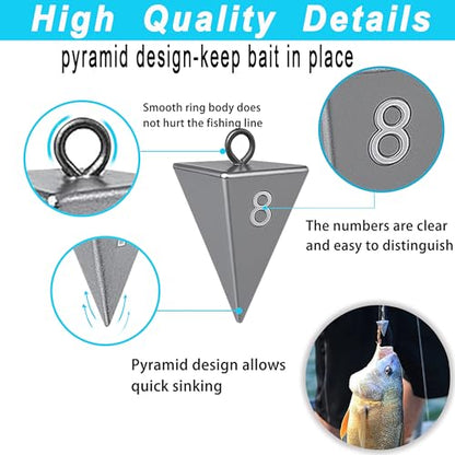 Pyramid Sinkers for Surf Fishing – Lead Fishing Weights, No-Roll Bottom Hold - style: 14oz-2pcs