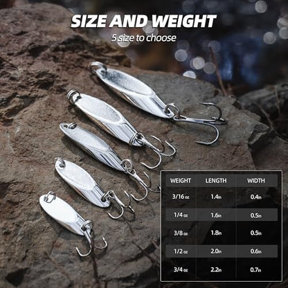 Slant Cut Spoon 8PCS – Metal Fishing Baits with High-Reflective Blades for Bass, Trout, Pike, Walleye – Sharp Treble Hooks for Freshwater & Saltwater, Long Casting, Lake & River Fishing - size: 3/4oz