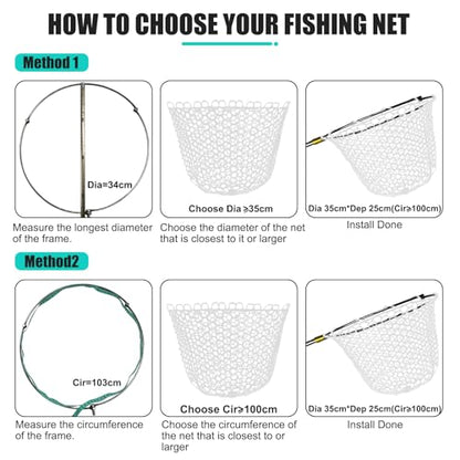 Fishing Landing Net Trout Net Replacement Netting with Rubber Mesh for Fish Fly and Fishing Landing - color: White Rubber Fishing Net, size: Dia 20cm*Dep 16cm(Cir 67cm)
