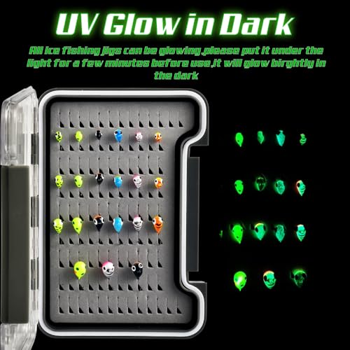 21 Piece Tungsten Ice Fishing Jigs Kit, More Effective Tungsten Ice Fishing Lure Jigs for Panfish Walleye