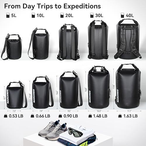 MARCHWAY Floating Waterproof Dry Bag Backpack 5L/10L/20L/30L/40L, Roll Top Sack Keeps Gear Dry for Kayaking, Rafting, Boating, Swimming, Camping, Hiking, Beach, Fishing - color: Black, size: 20L