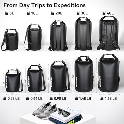 MARCHWAY Floating Waterproof Dry Bag Backpack 5L/10L/20L/30L/40L, Roll Top Sack Keeps Gear Dry for Kayaking, Rafting, Boating, Swimming, Camping, Hiking, Beach, Fishing - color: Black, size: 20L