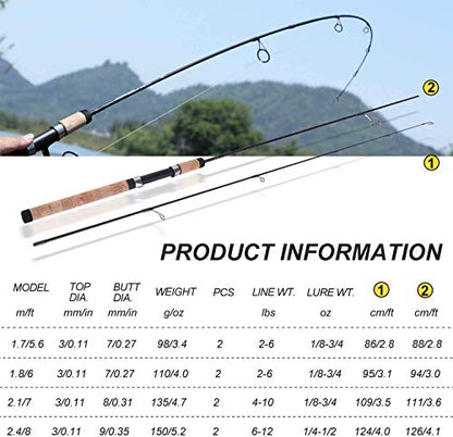 Sougayilang Fishing Rods Graphite Lightweight Ultra Light Trout Rods 2 Pieces Cork Handle Crappie Spinning Fishing Rod - color: Spinning7'0''-UL-2pcs