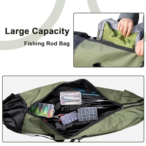 ReeMoo Fishing Rod Bag Fishing Rod Case Portable foldable Fishing Pole Bag Large Capacity Fishing Rods and Tackles Storage Bag Holds 5 Poles