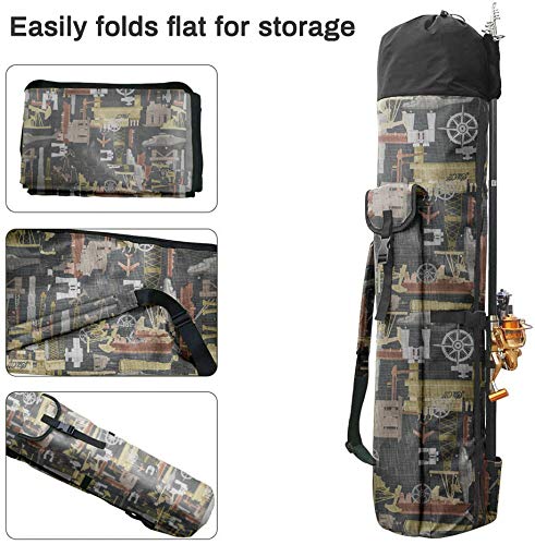 Allnice Durable Canvas Fishing Rod & Reel Organizer Bag Travel Carry Case Bag- Holds 5 Poles & Tackle - color: Multiolor
