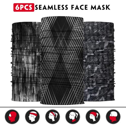 Neck Gaiter for Men Women Headwear Bandana Head Wrap Face Scarf Mask Cover Warmer Balaclava-Seamless & Versatile - color: A-6pcs-black Style 3