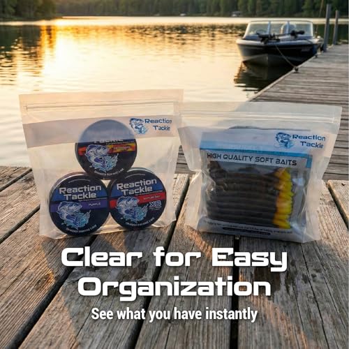 Reaction Tackle Clear Bait Bags for Soft Plastics, Resealable Fishing Organizer Pouches with Write On Label Area, Tear Resistant Storage for Lures, Worms, and Terminal Tackle, 10-Pack - size: 10-Pack