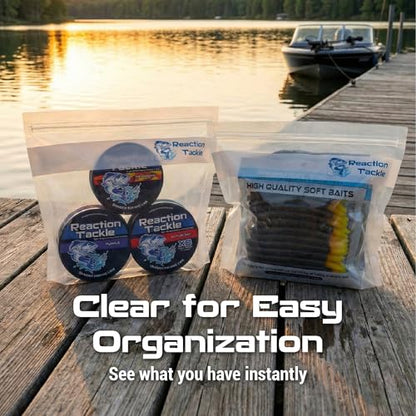Reaction Tackle Clear Bait Bags for Soft Plastics, Resealable Fishing Organizer Pouches with Write On Label Area, Tear Resistant Storage for Lures, Worms, and Terminal Tackle, 20-Pack - size: 20-Pack