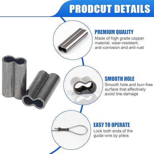 OROOTL Fishing Crimp Sleeves Kit, 500PCS Double Barrel Fishing Line Crimps Sleeves Brass Copper Crimping Loop Tubes Connector Wire Leader Rigging Tackle for Saltwater Freshwater