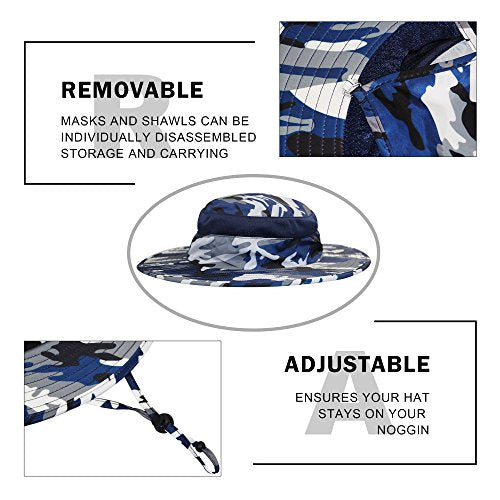 YR.Lover Outdoor UV Sun Protection Wide Brim Fishing Cap with Removable Flap - color: Blue Camouflage