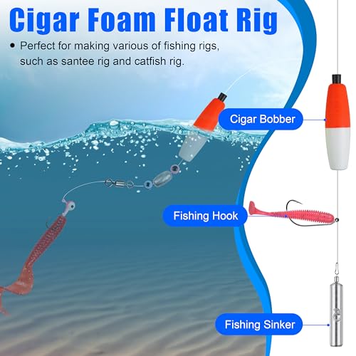 SILANON Peg Floats Fishing Bobbers,Foam Cigar Fishing Floats Bobbers Catfish Floats Slip Fishing Cork Bobbers with Pipe Plug for Catfish Santee Rig Freshwater Saltwater Fishing - size: 2.5 inch, style: Red-White-30pcs