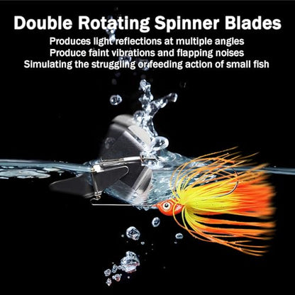Buzzbaits Double Rotating Spinner Blade Baits Silicone Skirts Top Water Fishing Lures for Bass Trout Pike 0.52oz 4pcs FS/YE-08 - color: A