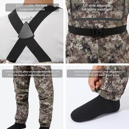 BASSDASH Breathable Ultra Lightweight Chest Stocking Foot Fishing Hunting Waders for Men - color: Grunge Camo, size: XX-Large