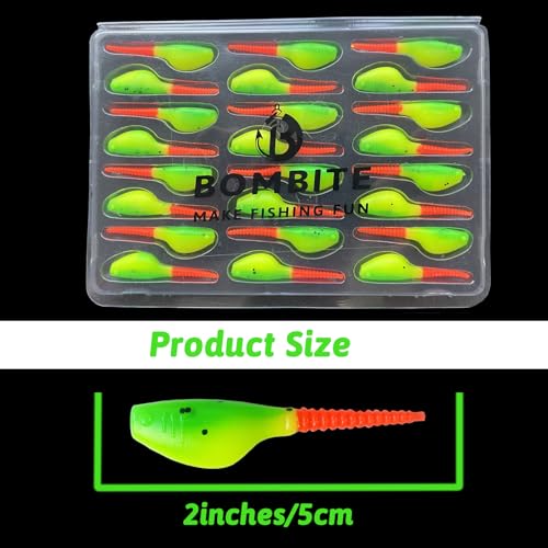 Crappie Lures Kit - Soft Plastic Lures for Trout, Bass, Panfish & Bluegill - 24 Packs - color: Green-yellow-red