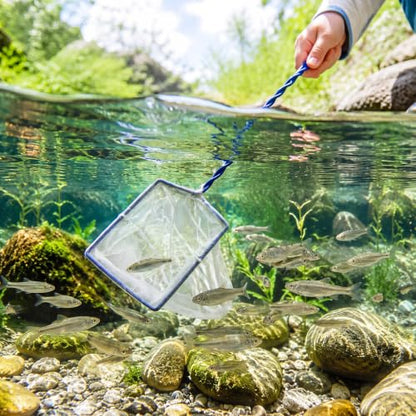 6 Pack Aquarium Fish Nets Blue Soft Fine Nylon Mesh with Spiral Plastic Handle & Iron Frame, Durable Fish Catch Net for Tank Cleaning, Fry, Pond and Stream - size: 4 In,5 In,6"