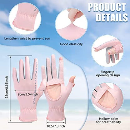 Hercicy 2 Pairs Women Sun Protection Summer UV Driving Gloves UPF 50+ Full Finger Touchscreen Non Slip Gloves - color: Pink, Dark Grey