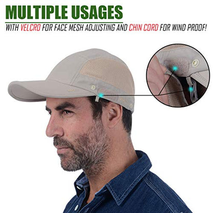 USHAKE Sun Cap Fishing Hat Baseball Cap with Face Neck Cover Flap - color: Khaki-1