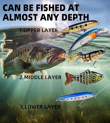 6PCS Fishing Lures for Freshwater or Saltwater,Topwater Fishing Lures, Multi Jointed Swimbaits, Amazing Fishing Gear Gifts for Family Fishing, Lifelike Slow Sinking Swimming
