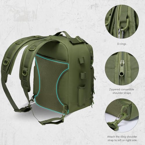BASSDASH Convertible Fishing Backpack Sling Bag with Rod Holder, Adjustable Tactical Water-Resistant Tackle Storage Pack FP07 - color: Army Green, size: Standard