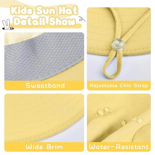 ZOORON Outdoor Kids Sun Hat with Neck Flap UPF 50+ Sun Protection Fishing Hat Wide Brim Summer Kids Beach Hats for Girls Boys - color: 1pack-yellow