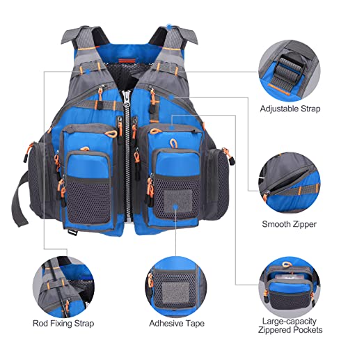 Lixada Fly Fishing Vest Fishing Jacket Breathable Polyester Mesh Design Fishing Vest - color: Blue