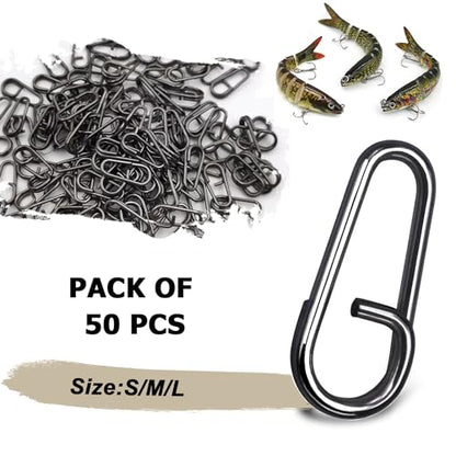 Atibin Stainless Steel Fishing Snap Freshwater High Strength Fishing Clips Saltwater Oval Split Fishing Snaps Swivels Black Nickel - size: SizeS (79lb) 50 pcs