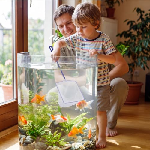 6 Pack Aquarium Fish Nets Blue Soft Fine Nylon Mesh with Spiral Plastic Handle & Iron Frame, Durable Fish Catch Net for Tank Cleaning, Fry, Pond and Stream - size: 4 In,6 In,8"