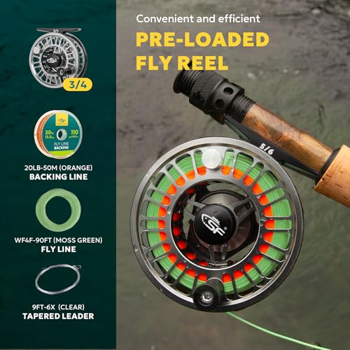 SF SF-003 Pro Fly Fishing Reel for Freshwater,CNC Precision Machining Process,Mid Arbor Design,Smooth Drag System,Lightweight Aluminum Body - size: 3/4wt, style: Gunmetal Gray & Black Kt1