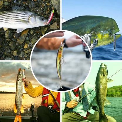 Jerkbait Fishing Lure Minnow 119S, Slow Sinking Saltwater Surf Fishing Lures with Tungsten Weight, Long Cast System, Through-Wire Construction, BKK 4X Hooks, for Halibut Striped Bass Surf Perch
